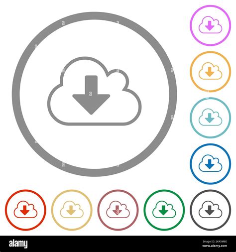 Cloud Download Outline Flat Color Icons In Round Outlines On White