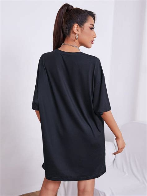 Drop Shoulder Letter Graphic Longline Dress SHEIN USA