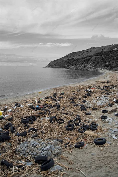 Fondo Contaminación Ambiental En Una Playa Escoria Ecología Ambiental