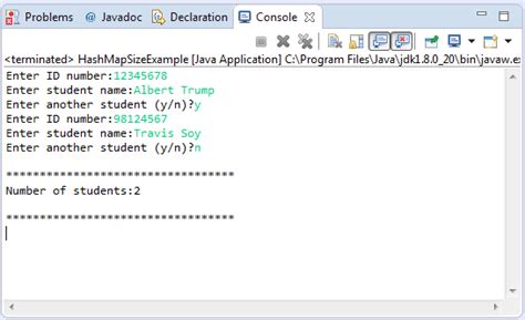 Java HashMap size() method example