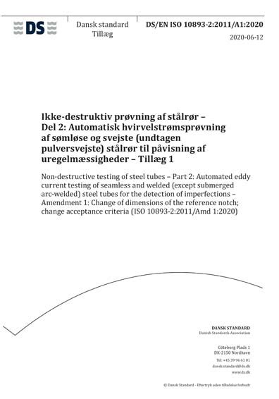 DS EN ISO 10893 2 2011 A1 2020 Non Destructive Testing Of Steel Tubes