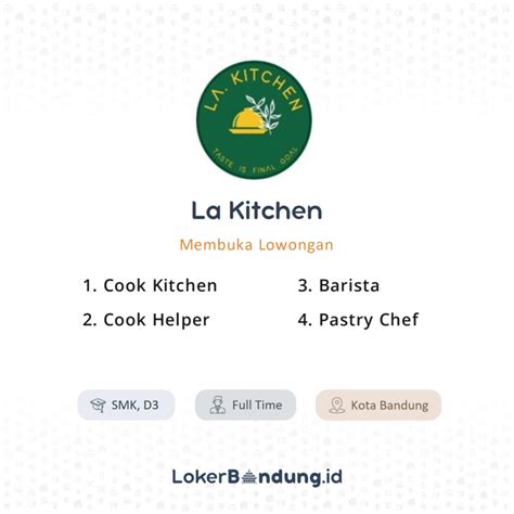 Lowongan Kerja Cook Kitchen Cook Helper Barista Pastry Chef Di La