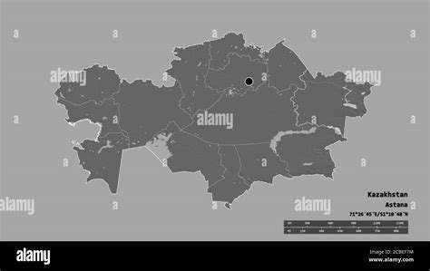 Desaturated Shape Of Kazakhstan With Its Capital Main Regional