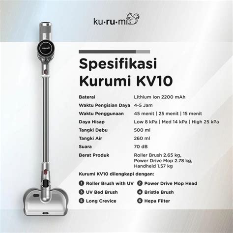 Jual Kurumi KV 10 Cordless Stick Vacuum Cleaner KV10 With Mop And UV