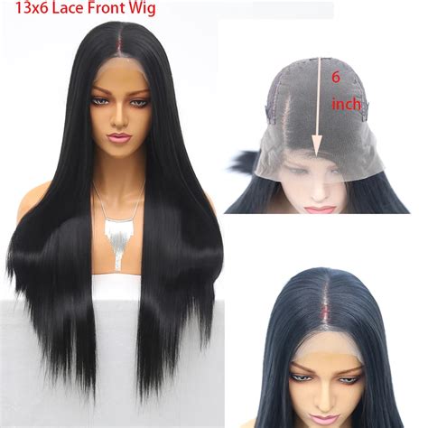 Imeya Long Silky Straight Black Wig 13x6 Synthetic Lace Front Wig With