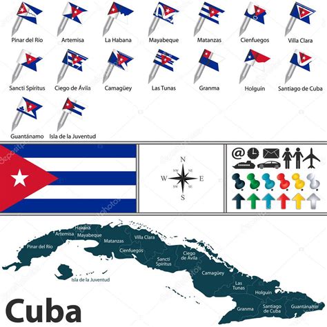 Mapa Vectorial De Cuba Con Banderas De Provincias