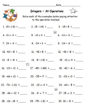 Integers Bundle Worksheets Items In This Set By David Filipek