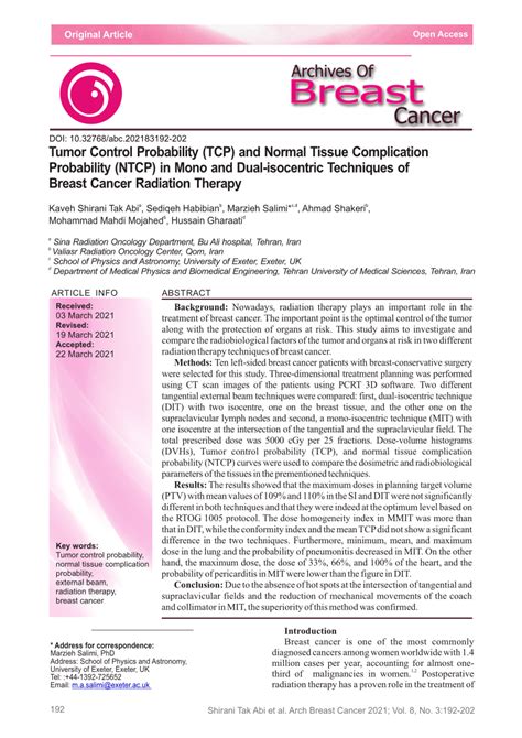 PDF Tumor Control Probability TCP And Normal Tissue Complication