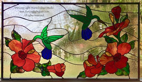 Custom Hummingbirds And Hibiscus By Dancing Light Stained Glass Studio