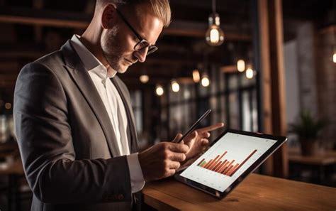 Premium Photo Businessman Using Tablet And Laptop Analyzing Sales