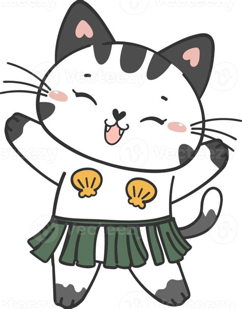 Cute Summer Funny Playful Kitten Cat In Sexy Bikini Swimsuit Cartoon Doodle Hand Drawing