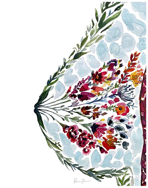 Floral Breast Watercolor Print Breast Cancer Survivor Etsy