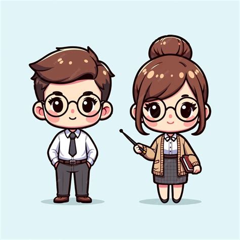 Premium Vector | Male and female Cute Teacher characters in cartoon ...