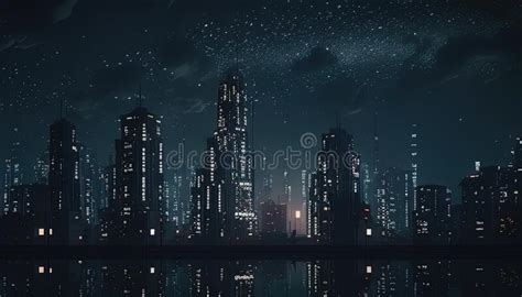 City Skyline at Night Digital Art Illustration, Generative AI Stock ...