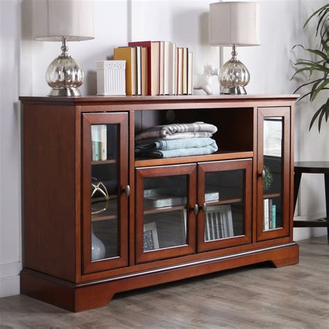 Manor Park Transitional Highboy Glass Door Wood Tv Stand Rustic Brown