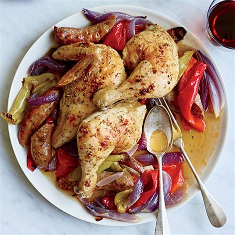 Roast Chicken With Sausage And Peppers Recipe Justin Chapple