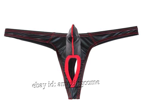 Men S Contrast Ball Hole Thong Faux Underwear Bikini Nuts Out Long Pouch T Back EBay