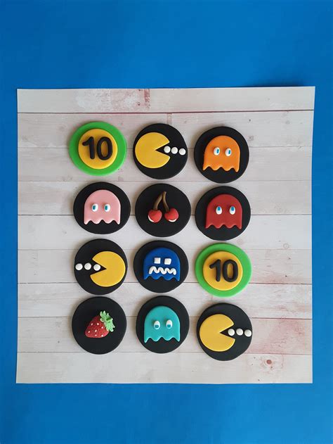 Fondant Pac Man Themed Cupcake Toppers Pacman Cupcake Etsy