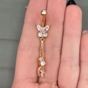 Gold Butterfly Belly Button Ring Dangle Dainty Belly Button Jewelry