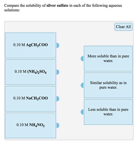 Solved Compare the solubility of silver sulfate in each of | Chegg.com