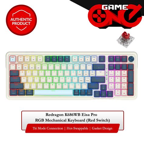 Redragon K686WB Eisa Pro RGB 98 Keys Tri Mode Hot Swappable Mechanical Keyboard Red Switch