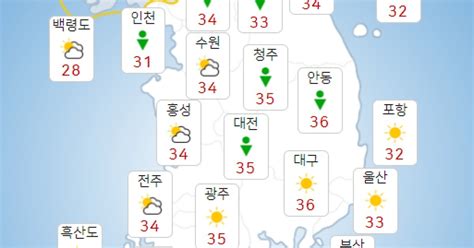 오늘6일 전국 곳곳 천둥·번개 동반 소나기낮 최고 36도