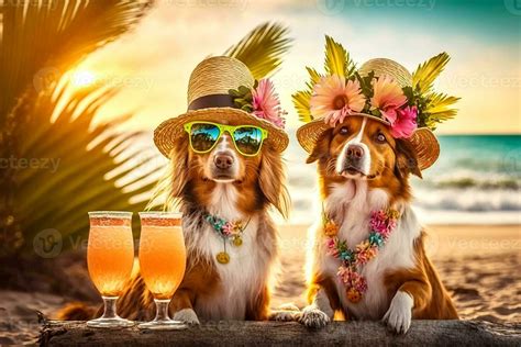 Two cute dogs resting on the beach, generative ai 30234246 Stock Photo ...