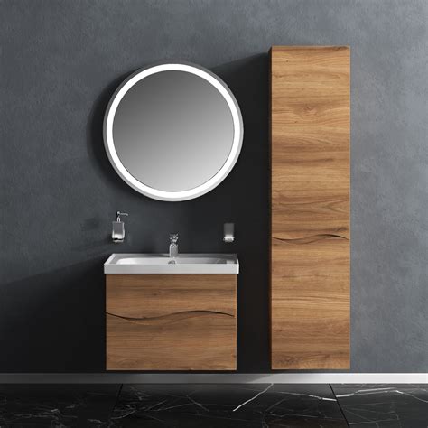 Modern Wall-mounted Bathroom Vanity With Washbasin Wave Teak Natural ...