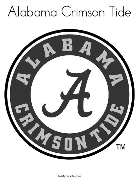 Alabama Crimson Tide Coloring Page Twisty Noodle