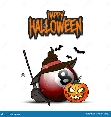 Billiard Ball With Witch Hat And Happy Hallowen Stock Vector