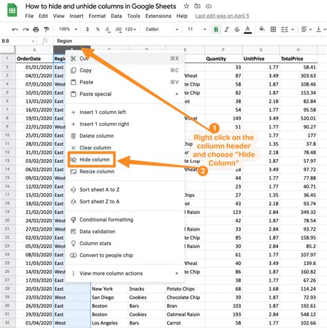 How To Hide And Unhide Columns In Google Sheets