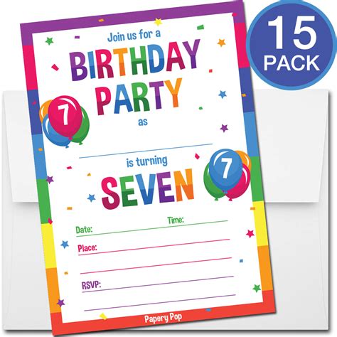 7 Year Old Birthday Party Invitations With Envelopes 15 Count Kids