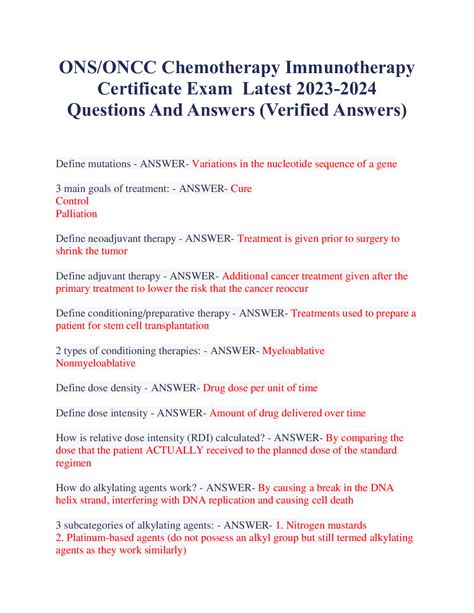 Ons Chemotherapy Immunotherapy Certificate Exam Browsegrades