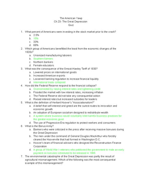 The American Yawp Ch. 23 Quiz: The Great Depression Insights - Studocu