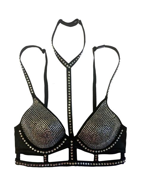 Victorias Secret Fashion Show Very Sexy Rhinestones Long Line Bra Black 30c