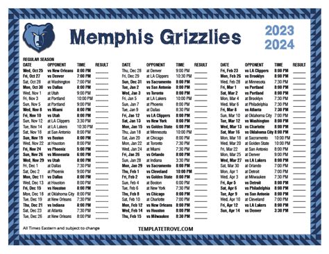 Printable 2023-2024 Memphis Grizzlies Schedule