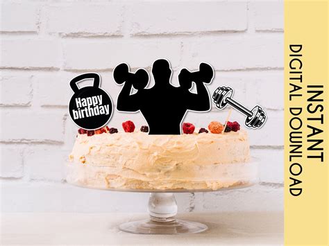 Gym Cake Topper Muscles Birthday Printable Gym Weightlifting Crossfit