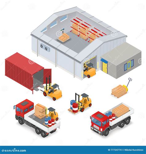 Isometric Warehouse Wooden And Carton Boxes Pallets And Shelf D Box