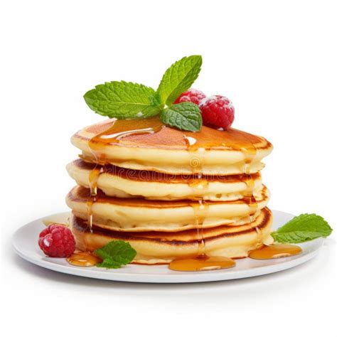 Delicious Pancakes With Syrup And Raspberries Mouthwatering Breakfast