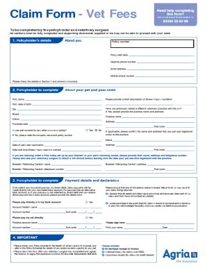 UK Agria Pet Insurance Claim Form Vet Fees 2018 2024 Fill And Sign