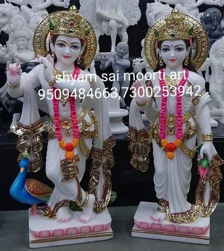 White Painted Makrana Marble God Krishna Statue For Worship At Rs