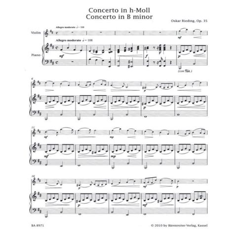 Rieding Oskar Concerto In B Minor Opus 35 For Violin Piano Barenreiters Easy Concertos