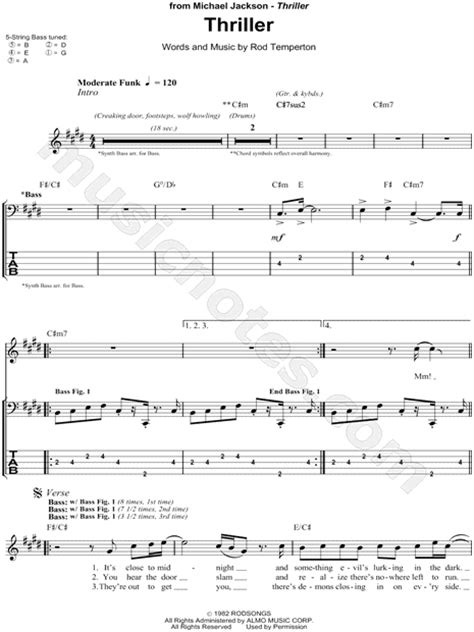 Michael Jackson Thriller Bass Tab In C Minor Download And Print Sku Mn0075575