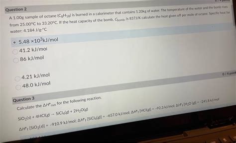 Solved A G Sample Of Octane C H Is Burned In A Chegg