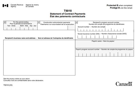 Feuillet T5018 État Des Paiements Contractuels Canadaca