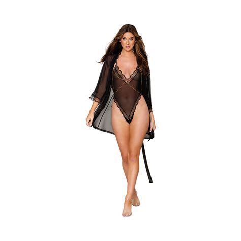 Dreamgirl Mesh Robe And Strappy Back Teddy With Lace Trim Black Xl Hangi