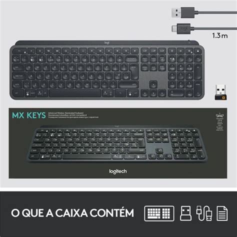 Teclado Sem Fio Logitech Mx Keys Com Iluminação Inteligente Usb Unifying Ou Bluetooth E Bateria