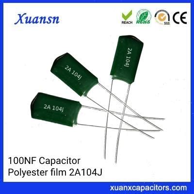 100nf Capacitor Polyester Film 2A104J 0 1UF 100V Green Dongguan