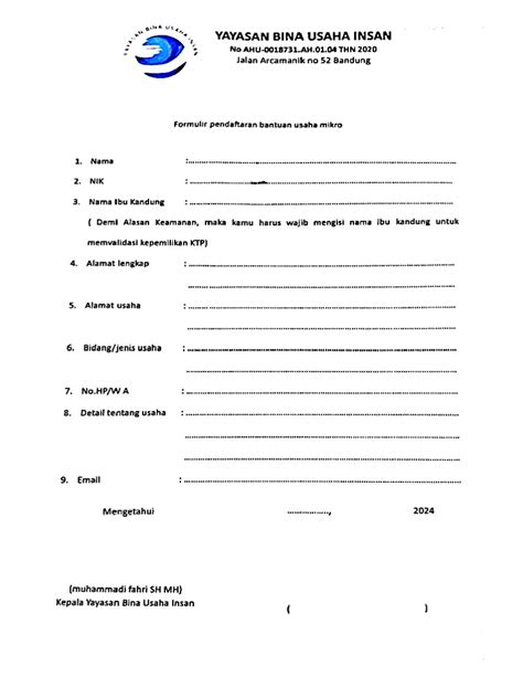 Formulir Bantuan Usaha Mikro Pdf