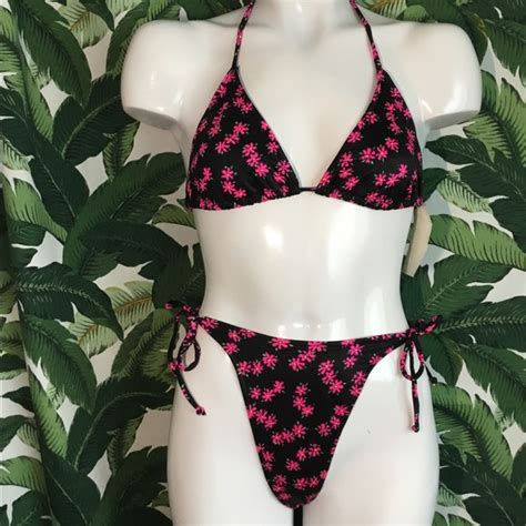 Island Concepts Swim New Vintage 9s Sexy Black And Pink Floral Bikini Swimsuit Nwt Poshmark